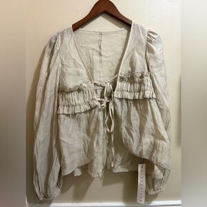 Missguided Cream Tie-Front Ruffle Blouse